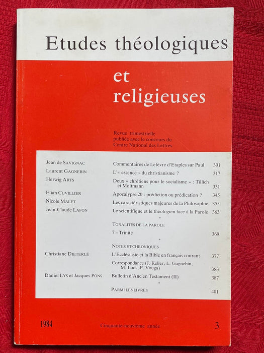 Occasion - Etudes Théologiques et Religieuses 1984/3