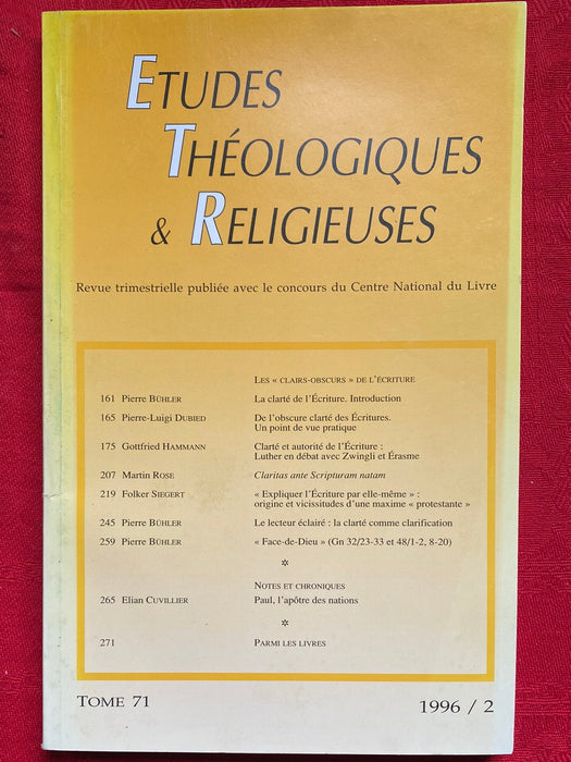 Occasion - Etudes Théologiques et Religieuses 1996/2