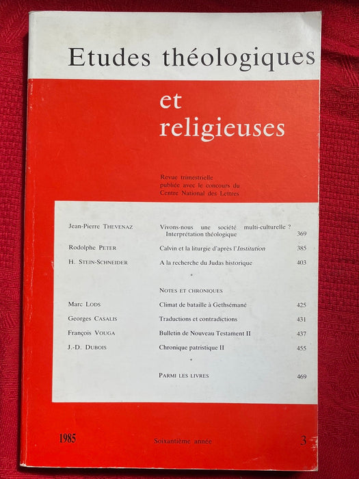 Occasion - Etudes Théologiques et Religieuses 1985/3