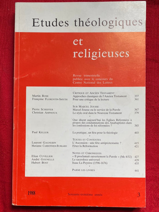 Occasion - Etudes Théologiques et Religieuses 1988/3