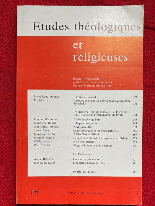 Occasion - Etudes Théologiques et Religieuses 1989/3