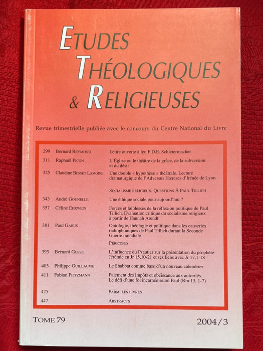Occasion - Etudes Théologiques et Religieuses 2004/3