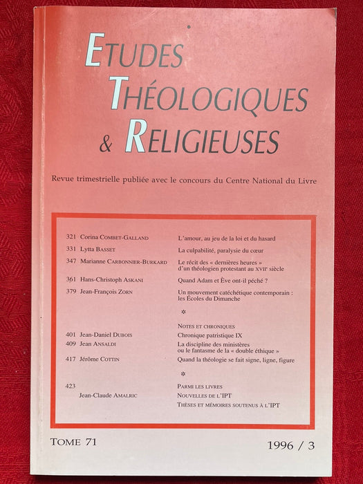 Occasion - Etudes Théologiques et Religieuses 1996/3