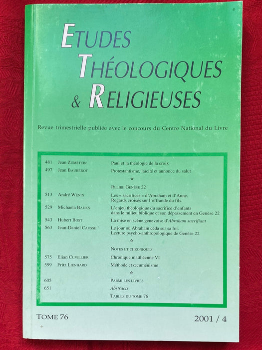 Occasion - Etudes Théologiques et Religieuses 2001/4