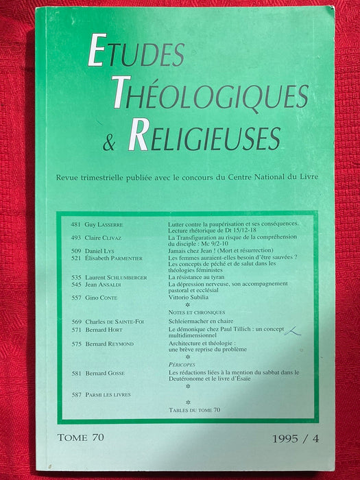 Occasion - Etudes Théologiques et Religieuses 1995/4