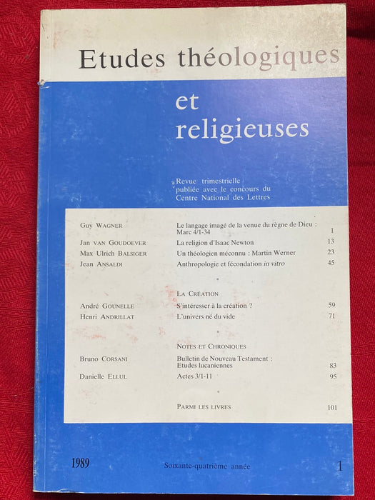 Occasion - Etudes Théologiques et Religieuses 1989/1