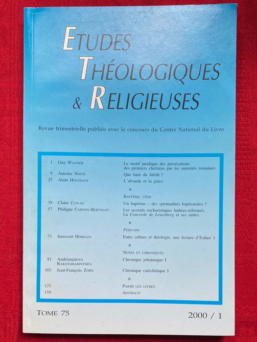 Occasion - Etudes Théologiques et Religieuses 2000/1