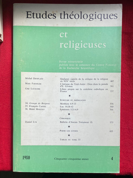 Occasion - Etudes Théologiques et Religieuses 1980/4