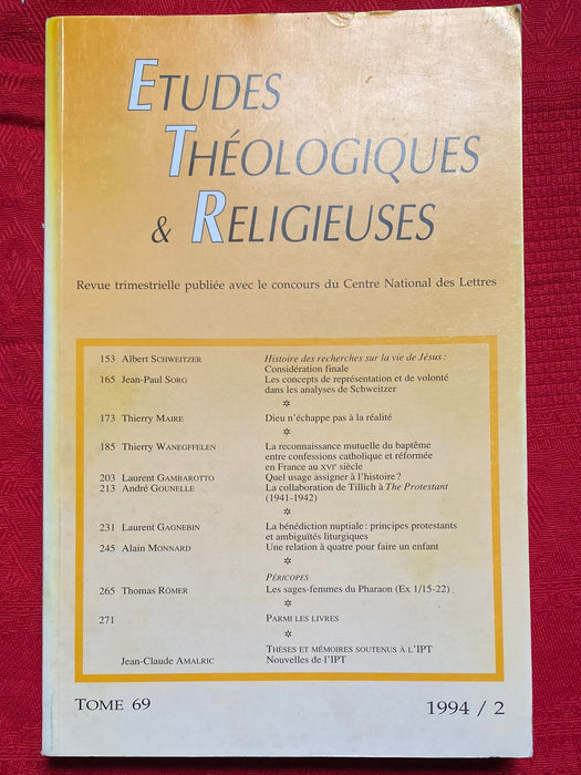 Occasion - Etudes Théologiques et Religieuses 1994/2