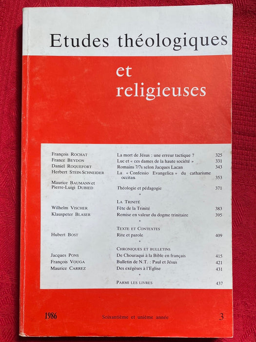 Occasion - Etudes Théologiques et Religieuses 1986/3