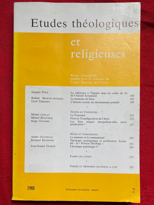 Occasion - Etudes Théologiques et Religieuses 1988/2