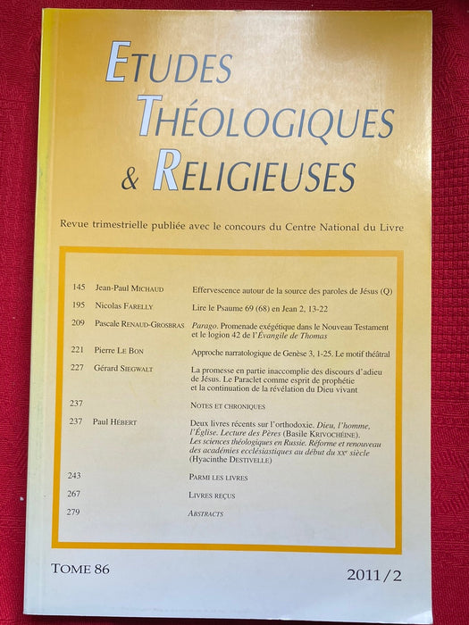 Occasion - Etudes Théologiques et Religieuses 2011/2