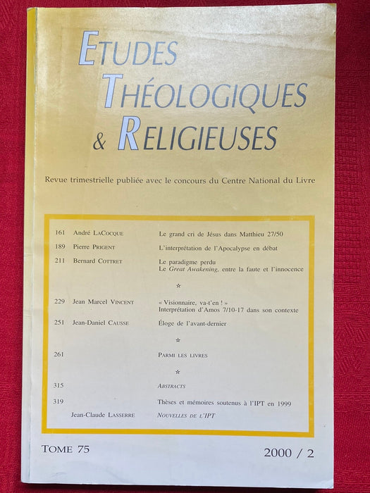 Occasion - Etudes Théologiques et Religieuses 2000/2
