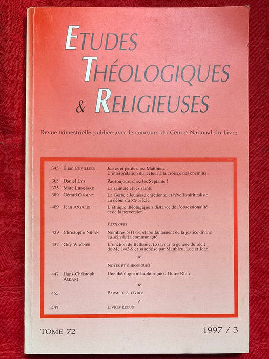 Occasion - Etudes Théologiques et Religieuses 1997/3