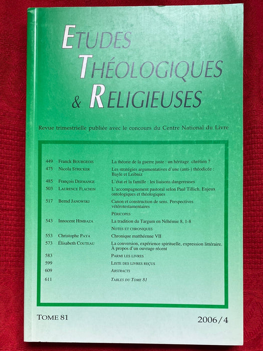 Occasion - Etudes Théologiques et Religieuses 2006/4