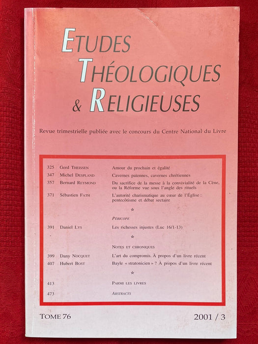 Occasion - Etudes Théologiques et Religieuses 2001/3