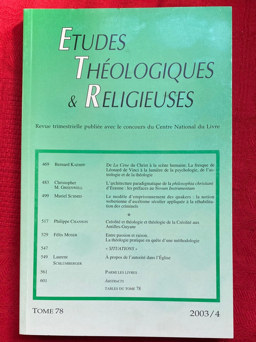 Occasion - Etudes Théologiques et Religieuses 2003/4