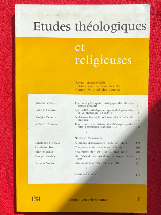 Occasion - Etudes Théologiques et Religieuses 1984/2