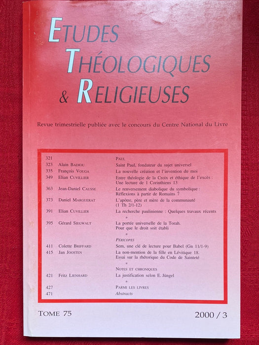 Occasion - Etudes Théologiques et Religieuses 2000/3