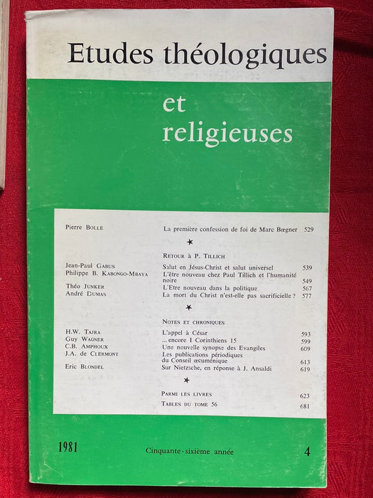 Occasion - Etudes Théologiques et Religieuses 1981/4