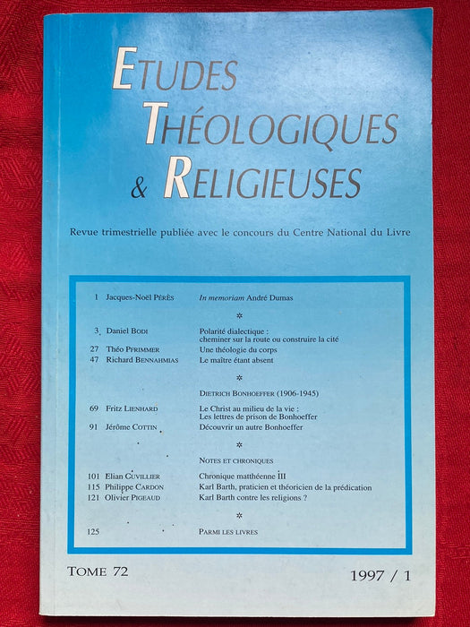 Occasion - Etudes Théologiques et Religieuses 1997/1