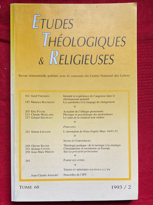 Occasion - Etudes Théologiques et Religieuses 1993/2
