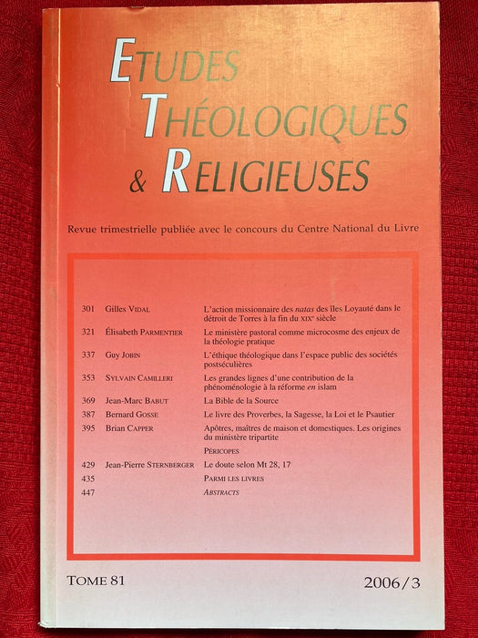 Occasion - Etudes Théologiques et Religieuses 2006/3