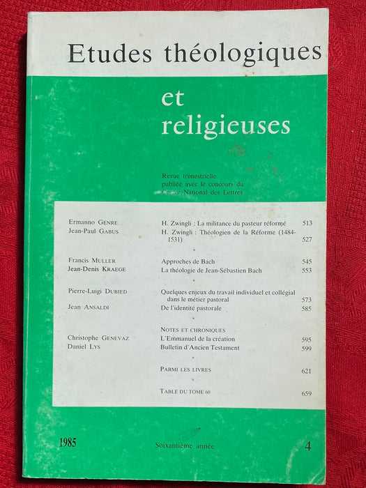 Occasion - Etudes Théologiques et Religieuses 1985/4