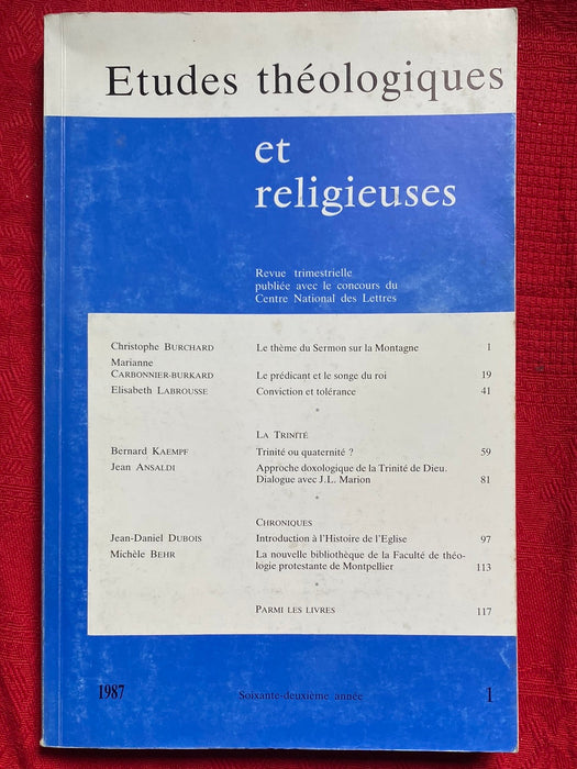 Occasion - Etudes Théologiques et Religieuses 1987/1