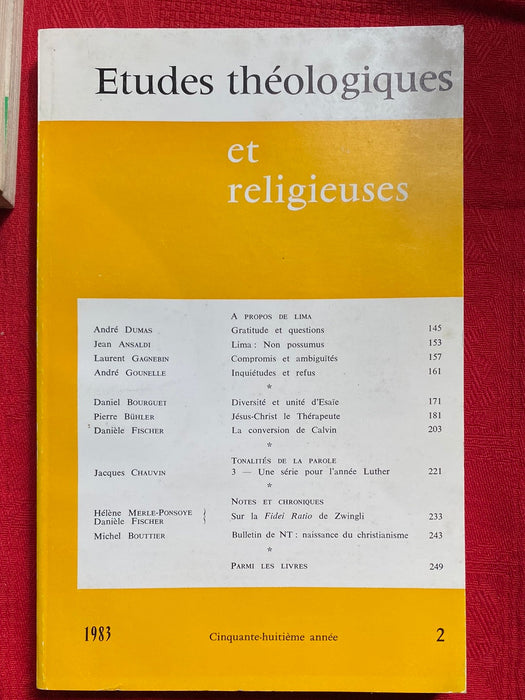 Occasion - Etudes Théologiques et Religieuses 1983/2