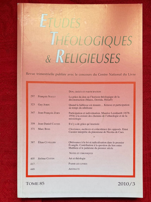 Occasion - Etudes Théologiques et Religieuses 2010/3