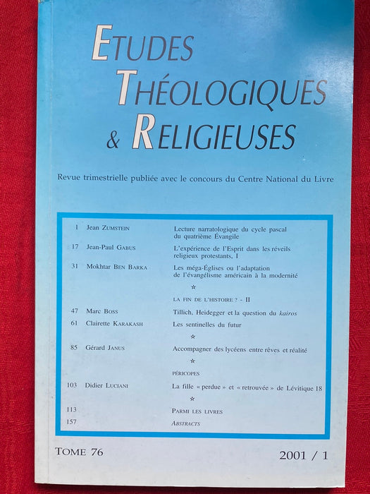 Occasion - Etudes Théologiques et Religieuses 2001/1