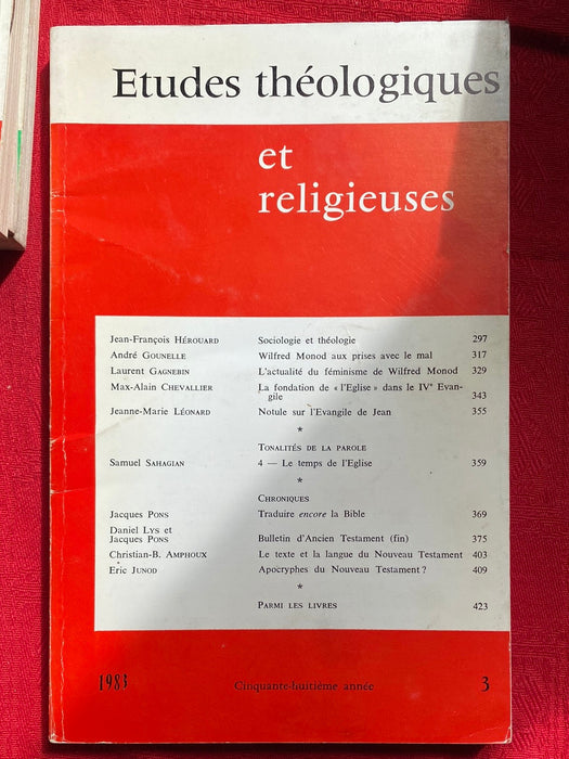 Occasion - Etudes Théologiques et Religieuses 1983/3