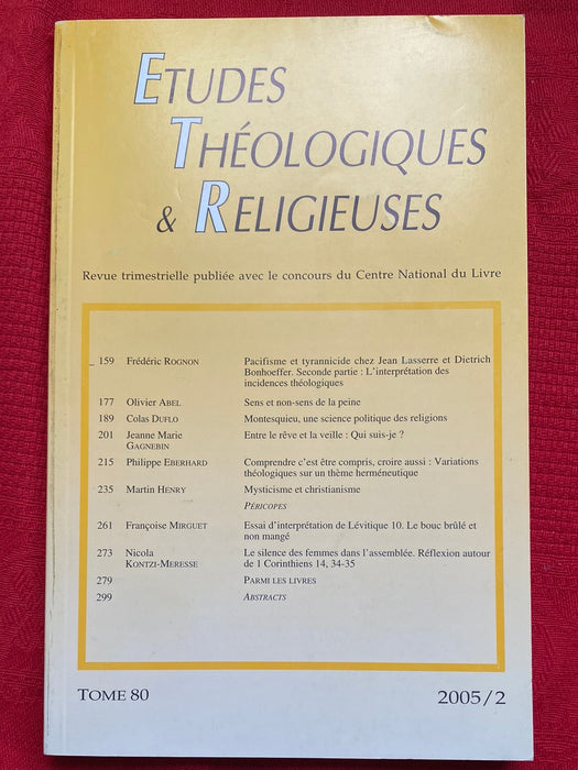 Occasion - Etudes Théologiques et Religieuses 2005/2