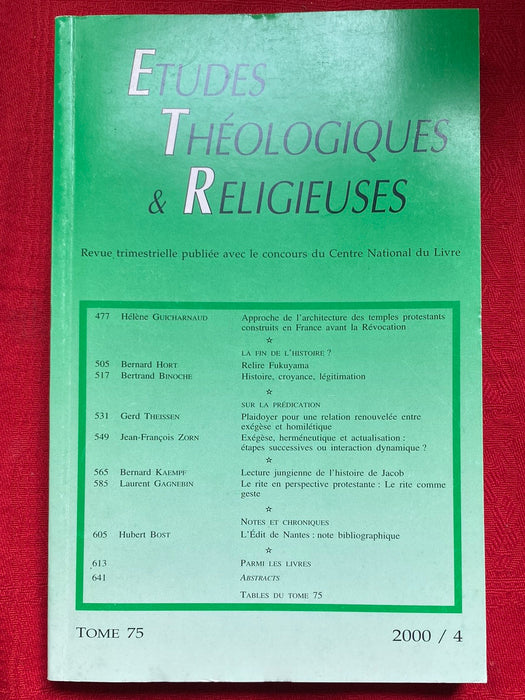 Occasion - Etudes Théologiques et Religieuses 2000/4