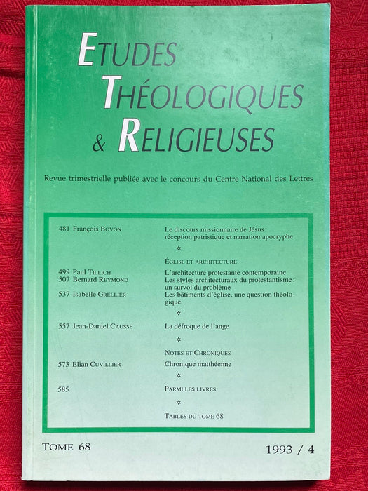 Occasion - Etudes Théologiques et Religieuses 1993/4