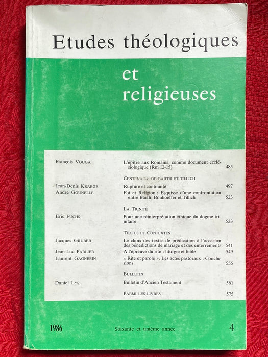 Occasion - Etudes Théologiques et Religieuses 1986/4