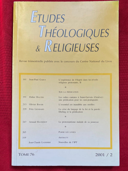 Occasion - Etudes Théologiques et Religieuses 2001/2