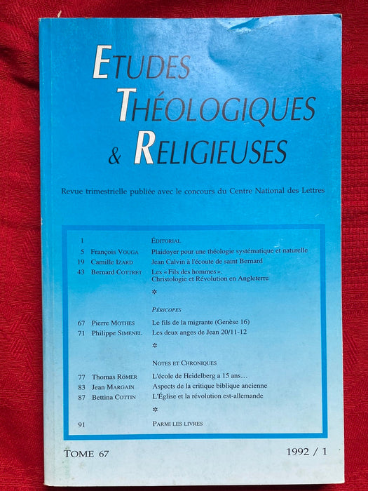 Occasion - Etudes Théologiques et Religieuses 1992/1