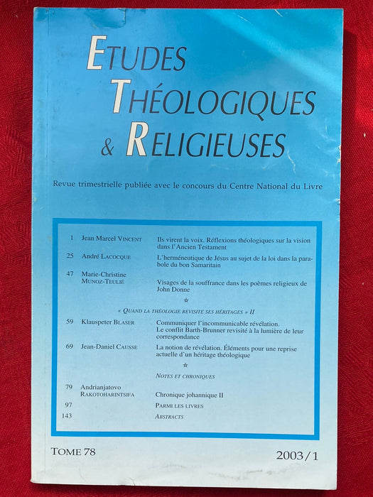 Occasion - Etudes Théologiques et Religieuses 2003/1