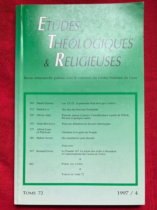 Occasion - Etudes Théologiques et Religieuses 1997/4
