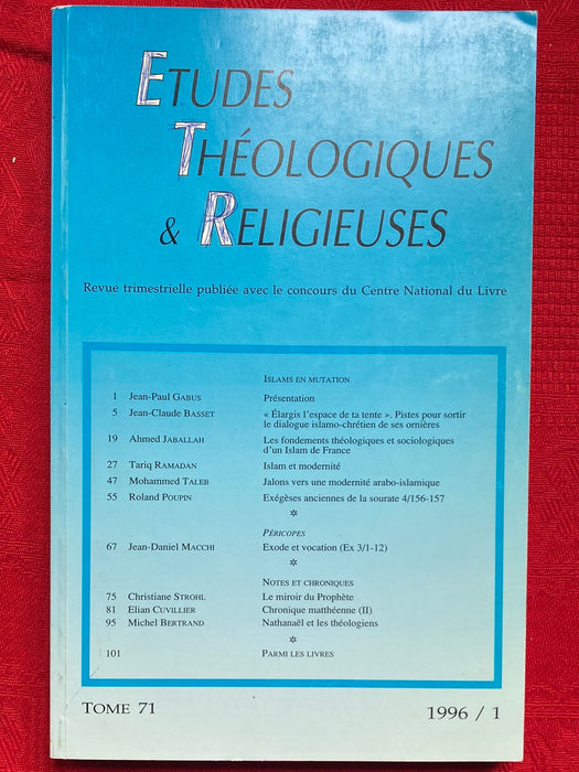 Occasion - Etudes Théologiques et Religieuses 1996/1
