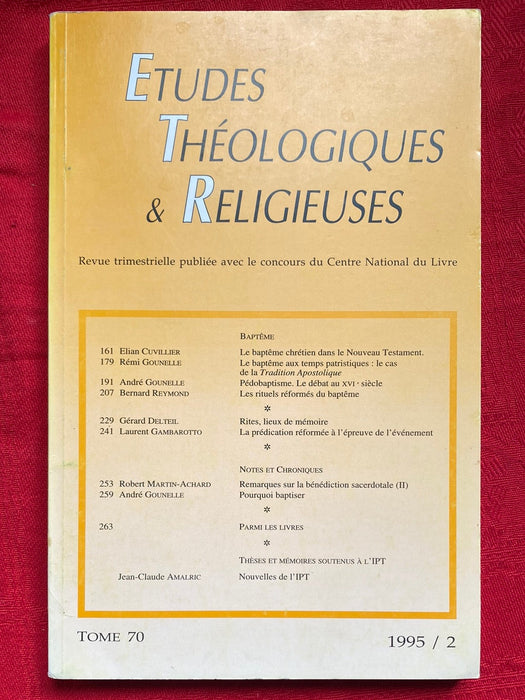 Occasion - Etudes Théologiques et Religieuses 1995/2