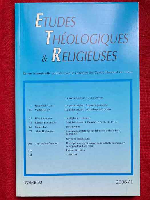 Occasion - Etudes Théologiques et Religieuses 2008/1