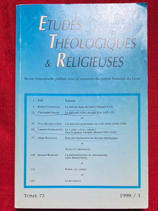 Occasion - Etudes Théologiques et Religieuses 1998/1