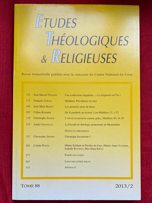 Occasion - Etudes Théologiques et Religieuses 2013/2