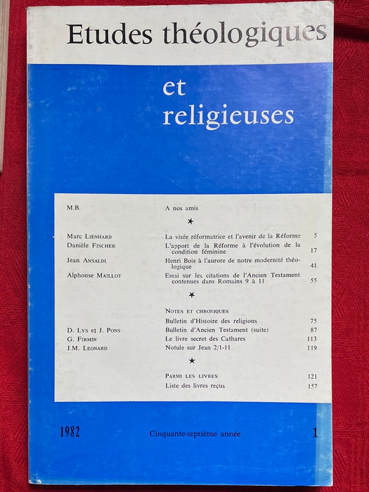 Occasion - Etudes Théologiques et Religieuses 1982/1