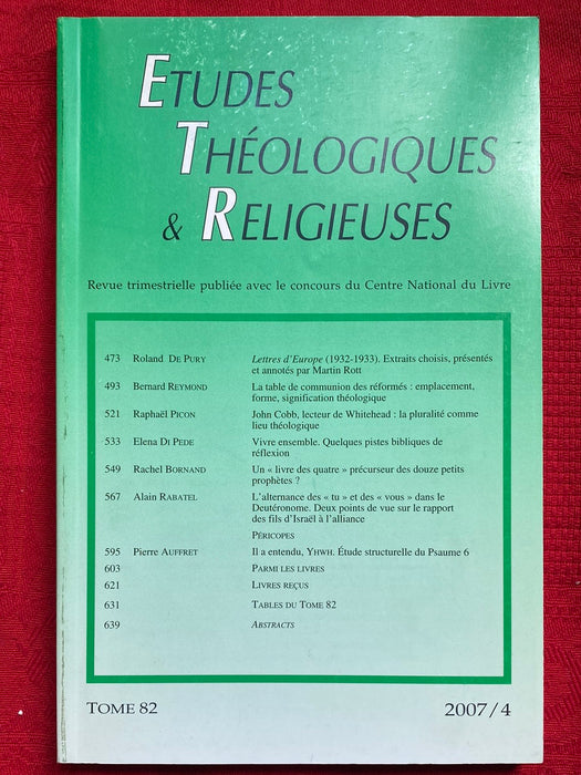 Occasion - Etudes Théologiques et Religieuses 2007/4