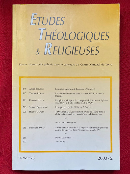 Occasion - Etudes Théologiques et Religieuses 2003/2