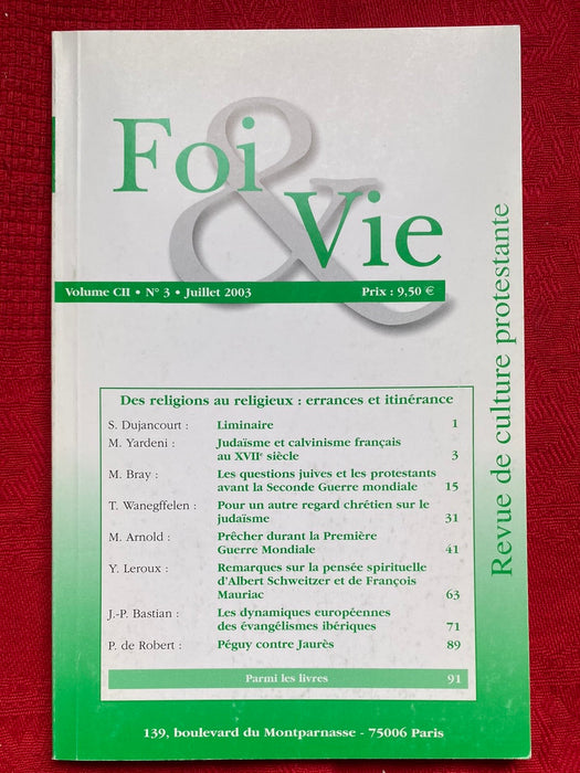 Occasion - Foi et Vie 3 Juillet 2003